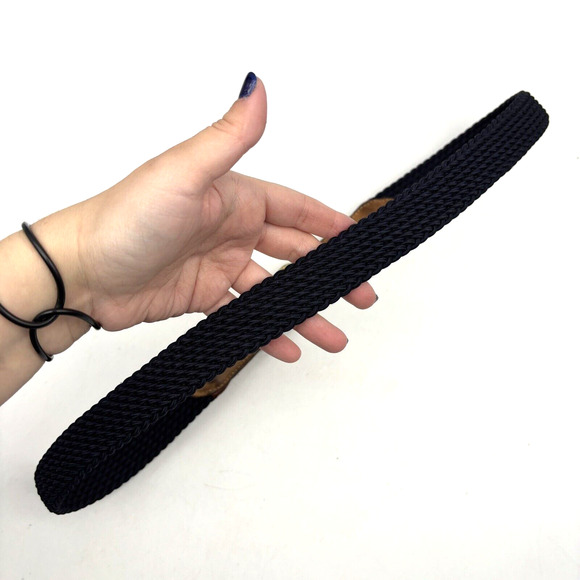 1995 Land's End 37866 Navy Blue Stretch Brown Leather Brass Buckle Belt Men's 38 - Picture 9 of 16